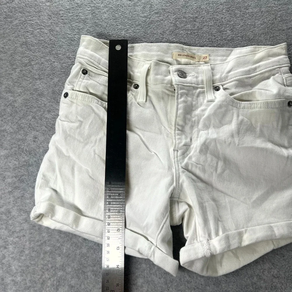 Levi's Mid Length Jean Shorts Womens 27 White Denim 5-Pocket Stretch Cuffed Hem